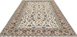 Tappeto Kashan Floreale Avorio Blu Scuro 198x305 Cm
