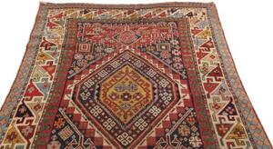 Tappeto Antik Geometrico Rosso Mattone Blu Scuro Corsia 109x330 Cm