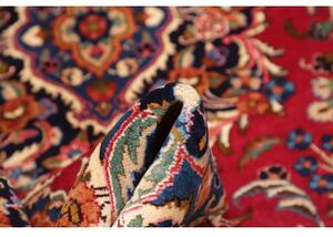 Tappeto Mashad Medaglione Floreale Rosso Scuro Blu Notte 205x318 Cm