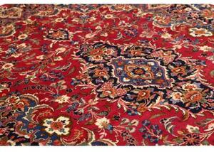 Tappeto Mashad Medaglione Floreale Rosso Scuro Blu Notte 205x318 Cm