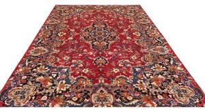 Tappeto Mashad Medaglione Floreale Rosso Scuro Blu Notte 205x318 Cm