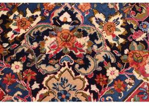 Tappeto Mashad Medaglione Floreale Rosso Scuro Blu Notte 205x318 Cm