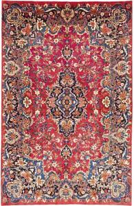 Tappeto Mashad Medaglione Floreale Rosso Scuro Blu Notte 205x318 Cm
