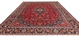 Tappeto Mashad Medaglione Floreale Rosso Blu Scuro 295x395 Cm