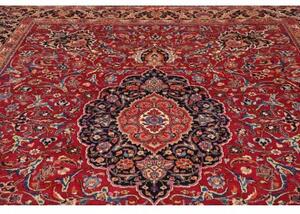 Tappeto Mashad Medaglione Floreale Rosso Blu Scuro 295x385 Cm
