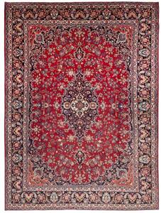 Tappeto Mashad Medaglione Floreale Rosso Blu Scuro 295x395 Cm