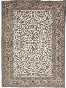 Tappeto Kashan Floreale Avorio Blu Cobalto 305x410 Cm