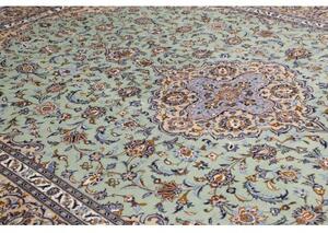 Tappeto Kashan Medaglione Floreale Verde Menta Blu Notte 300x427 Cm