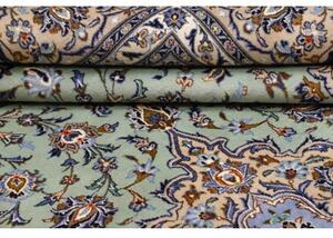 Tappeto Kashan Medaglione Floreale Verde Menta Blu Notte 300x427 Cm