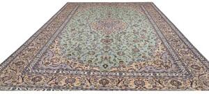 Tappeto Kashan Medaglione Floreale Verde Menta Blu Notte 300x427 Cm