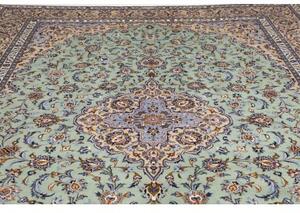 Tappeto Kashan Medaglione Floreale Verde Menta Blu Notte 300x427 Cm