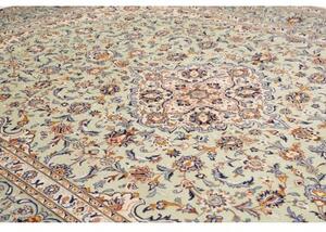 Tappeto Kashan Fine Medaglione Floreale Verde Menta Avorio 300x408 Cm