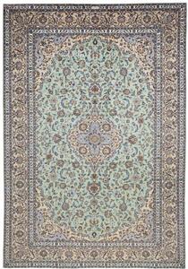 Tappeto Kashan Medaglione Floreale Verde Menta Blu Notte 300x427 Cm