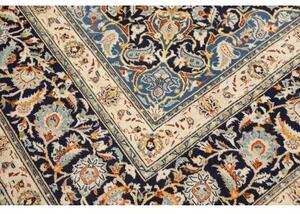 Tappeto Kashan Medaglione Floreale Blu Notte Avorio 310x450 Cm