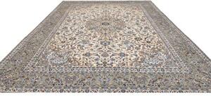 Tappeto Kashan Medaglione Floreale Avorio Blu 310x400 Cm