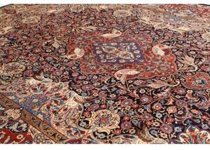 Tappeto Kashamr Zirkhaki Medaglione Floreale Blu Notte Rosso Mattone 307x398 Cm