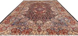 Tappeto Kashamr Zirkhaki Medaglione Floreale Blu Notte Rosso Mattone 307x398 Cm