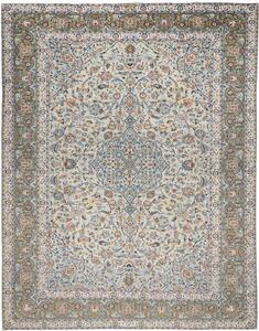 Tappeto Kashan Medaglione Floreale Beige Verde Salvia 285x362 Cm
