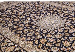 Tappeto Kashan Medaglione Floreale Blu Scuro Celeste 260x382 Cm