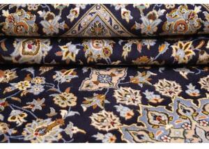 Tappeto Kashan Medaglione Floreale Blu Scuro Celeste 260x382 Cm