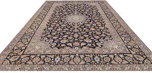 Tappeto Kashan Medaglione Floreale Blu Scuro Celeste 260x382 Cm