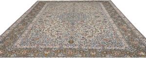 Tappeto Kashan Medaglione Floreale Beige Verde Salvia 285x362 Cm