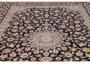 Tappeto Kashan Medaglione Floreale Blu Scuro Celeste 260x382 Cm