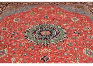 Tappeto Sarough Medaglione Floreale Rosso Corallo Blu 304x410 Cm