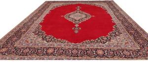 Tappeto Kashan Fine Medaglione Floreale Rosso Blu Scuro 330x420 Cm