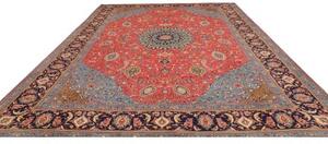 Tappeto Sarough Medaglione Floreale Rosso Corallo Blu 304x410 Cm
