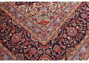 Tappeto Kashan Fine Medaglione Floreale Rosso Blu Scuro 330x420 Cm