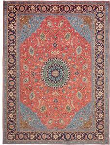 Tappeto Sarough Medaglione Floreale Rosso Corallo Blu 304x410 Cm