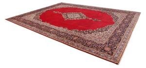 Tappeto Kashan Fine Medaglione Floreale Rosso Blu Scuro 330x420 Cm