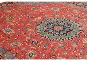 Tappeto Sarough Medaglione Floreale Rosso Corallo Blu 304x410 Cm