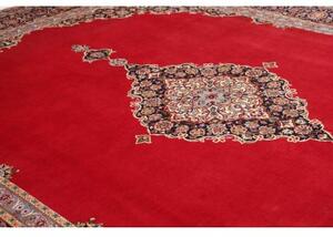 Tappeto Kashan Fine Medaglione Floreale Rosso Blu Scuro 330x420 Cm