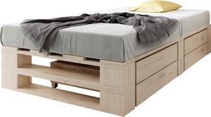 Letto in legno Sunnypillow M2 100 x 200 cm con rete a doghe e 2 cassetti. Letto robusto per anziani, bambini, ragazzi e ospiti