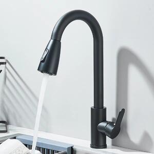 Miscelatore da cucina - 8-2203P - Doccetta estraibile - Acqua calda e fredda - Bocchetta flessibile - Montaggio su piano di lavoro - Installazione monoblocco - Nero opaco