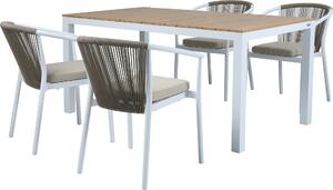 AXI Suvi Tavolo e Sedie da Giardino con 4 sedie, Bianco e Teak | Salottino da Esterno in Alluminio / Polywood | Set da pranzo per esterni / Set da Giardino 4 persone