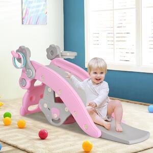 Costway Set scivolo e cavallo a dondolo 2 in 1 per dondolarsi e scivolare, Cavallo a dondolo di plastica per bambini Rosa