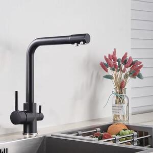 Rubinetto per acqua filtrata - modello dw85 - miscelatore monocomando - a 2 vie - per acqua potabile filtrata - con erogazione di acqua calda e fredda - in ottone - girevole a 360° - finitura nero cromato