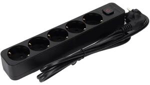 Multipresa tedesca serie L a 5 prese con interruttore, lunghezza 1,5 m, configurazione 3G, 1,0 mm², nera. Perfetta per collegamenti sicuri ed efficienti in ogni