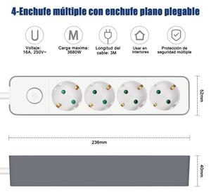 Multipresa EXTRASTAR con 4 prese, prolunga con adattatore dotato di interruttore, 3 m, per casa, ufficio e viaggi, 3680 W, 3 G x 1,5 mm², bianco, 1 pezzo