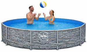 HAF - Piscina Swing Frame rotonda effetto pietra (Ø 305 cm, profondità 76 cm) - Piscina da giardino da 4.500 litri - Robusta, resistente ai raggi UV e alla corrosione