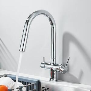 Rubinetto da cucina – Per acqua potabile filtrata – Bocchetta estraibile – Rotazione a 360° – Acqua calda e fredda – Due manopole – Cromato