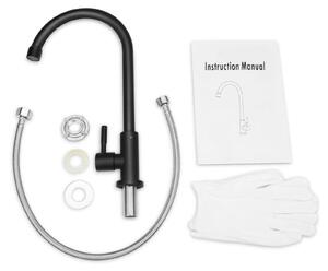 Rubinetto da cucina per acqua fredda - Miscelatore monocomando - Montaggio a incasso - Girevole a 360° - Bocchetta alta - Acciaio inossidabile 304 - Nero