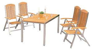 Set di mobili da giardino Merxx Keros 5 pezzi, 4 sedie pieghevoli, 1 tavolo 150 x 90 cm - acciaio inossidabile/acacia