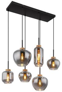 Lampada a sospensione, metallo, finitura nera opaca, vetro color fumo, lunghezza 80 cm
