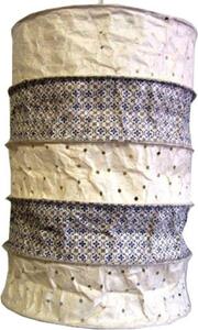 Lampada a sospensione rotonda in carta boho, paralume in carta Lokta Everest, carta fatta a mano - bianco/blu, carta Lokta, 40*28*28 cm, paralumi asiatici in carta e tessuto
