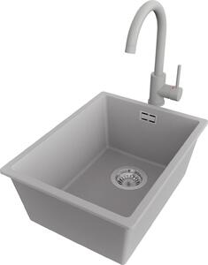 PRIMAGRAN lavello sottopiano granito grigio 36x47cm, lavello 1 vasca + rubinetto cucina 32x20cm + set scarico, lavello in granito da base 40 cm - London