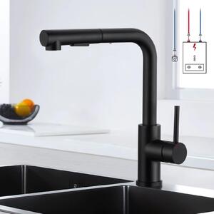 Miscelatore da cucina estraibile - Acciaio inossidabile 304 - Miscelatore monocomando - Acqua calda e fredda - 2 tipi di getto - Rotazione a 360° - Nero opaco